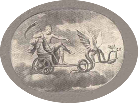 Saturn in flying chariot being pulled by two winged serpents Saturn in flying chariot being pulled by two winged serpents