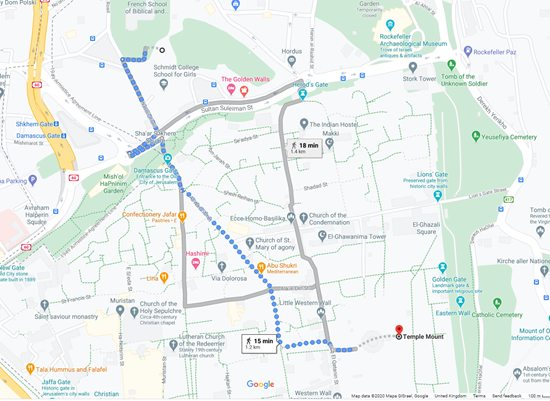 The distance from the Temple Mount to the Garden Tomb next to Golgotha where Yahooshua was executed